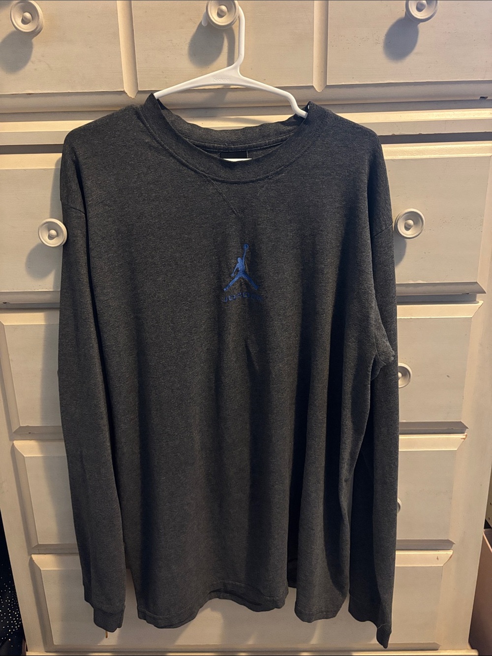Jordan Charcoal Long Sleeve Crew with Blue Jumpman